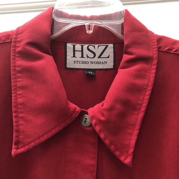 ๐HP๐ HSZ STUDIO WOMAN Tencel Maxi Skirt Set + Jacket 2 Pc Red Vintage 2X - Picture 4 of 13